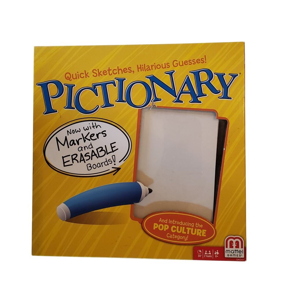 Pictionary Board Game with Markers and Erasable Boards